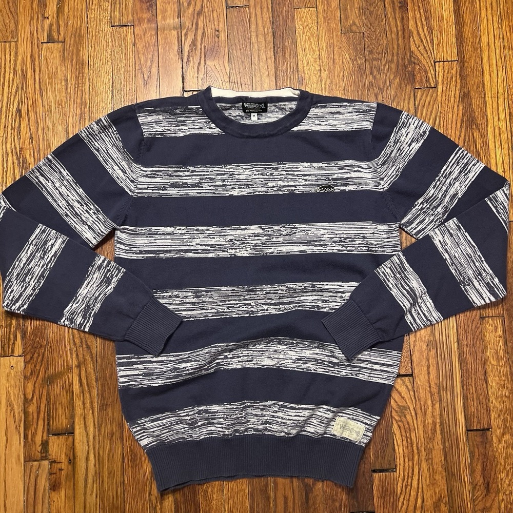 Jack & Jones Vintage Clothing Crewneck Sweater Navy Gray Striped Men's  Med